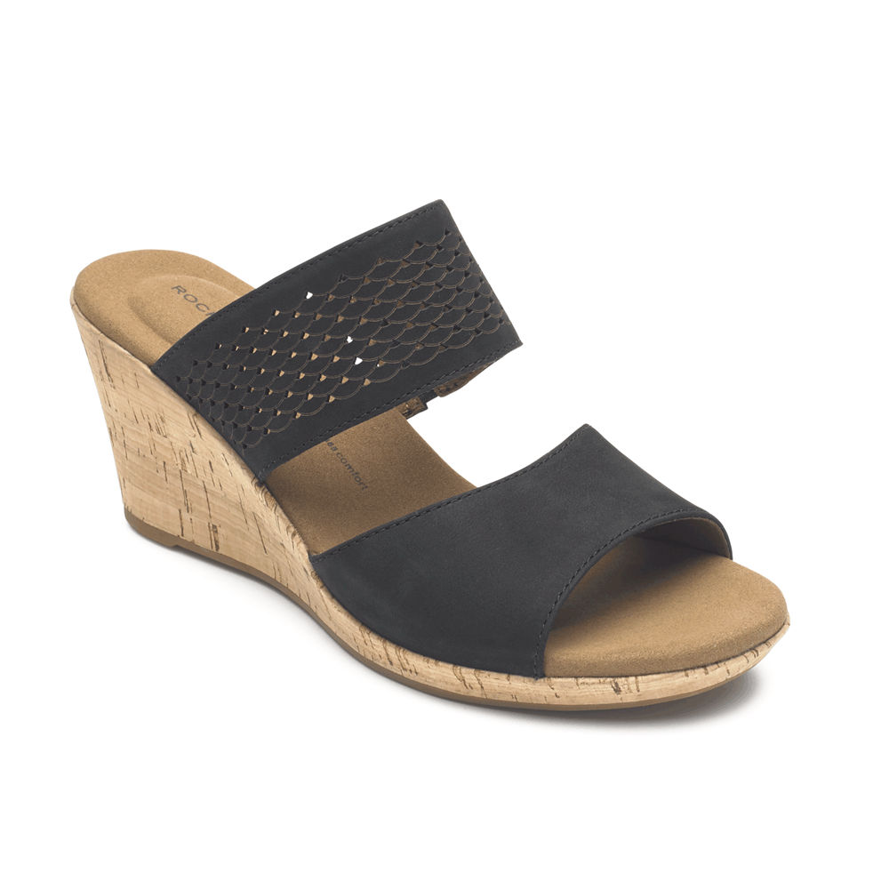 Sandalias Rockport Mujer Mexico - Briah Double Band Slip-On Wedge Negros - YJHKA0758